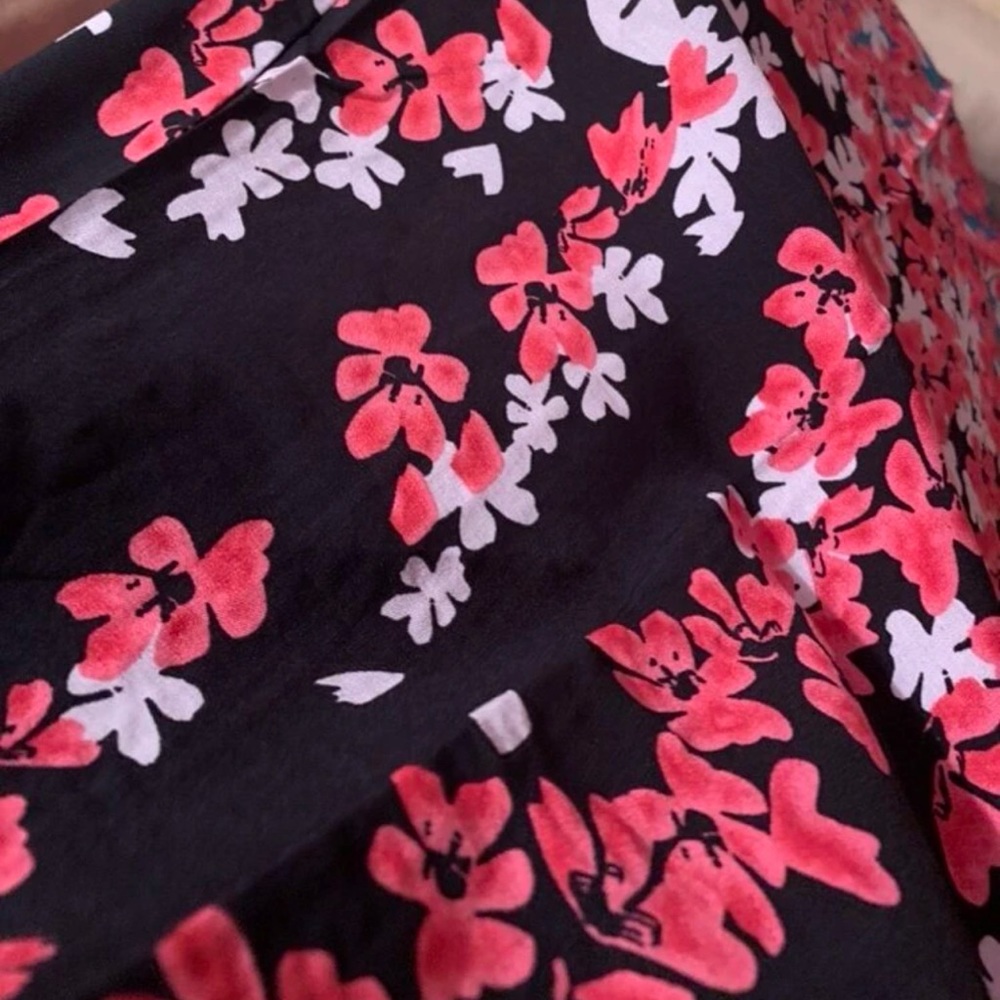New Boho Floral Print Black Pink White Blue V Neck Short Sleeve Mini Tunic Dress - Picture 12 of 13